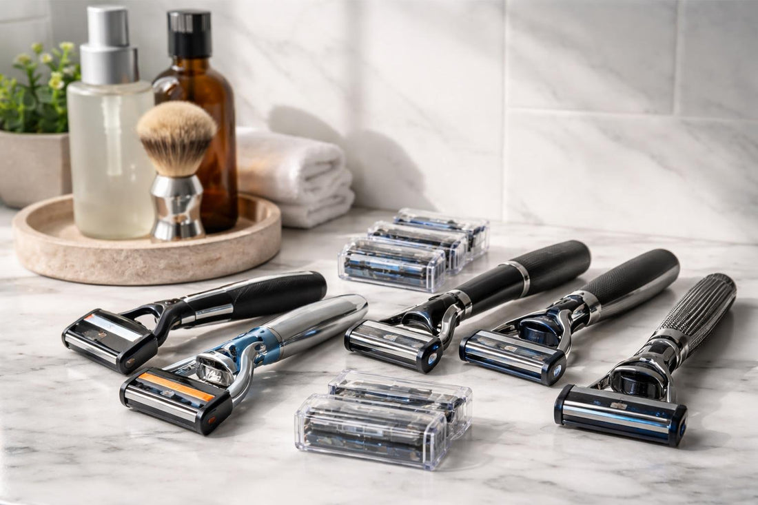 assortment of men’s cartridge razors and refills
