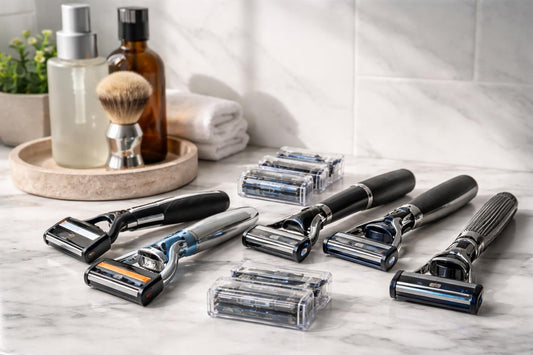 assortment of men’s cartridge razors and refills