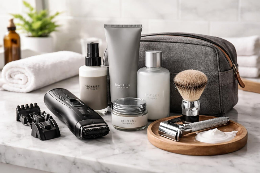Men’s shaving and grooming set with trimmer and balm