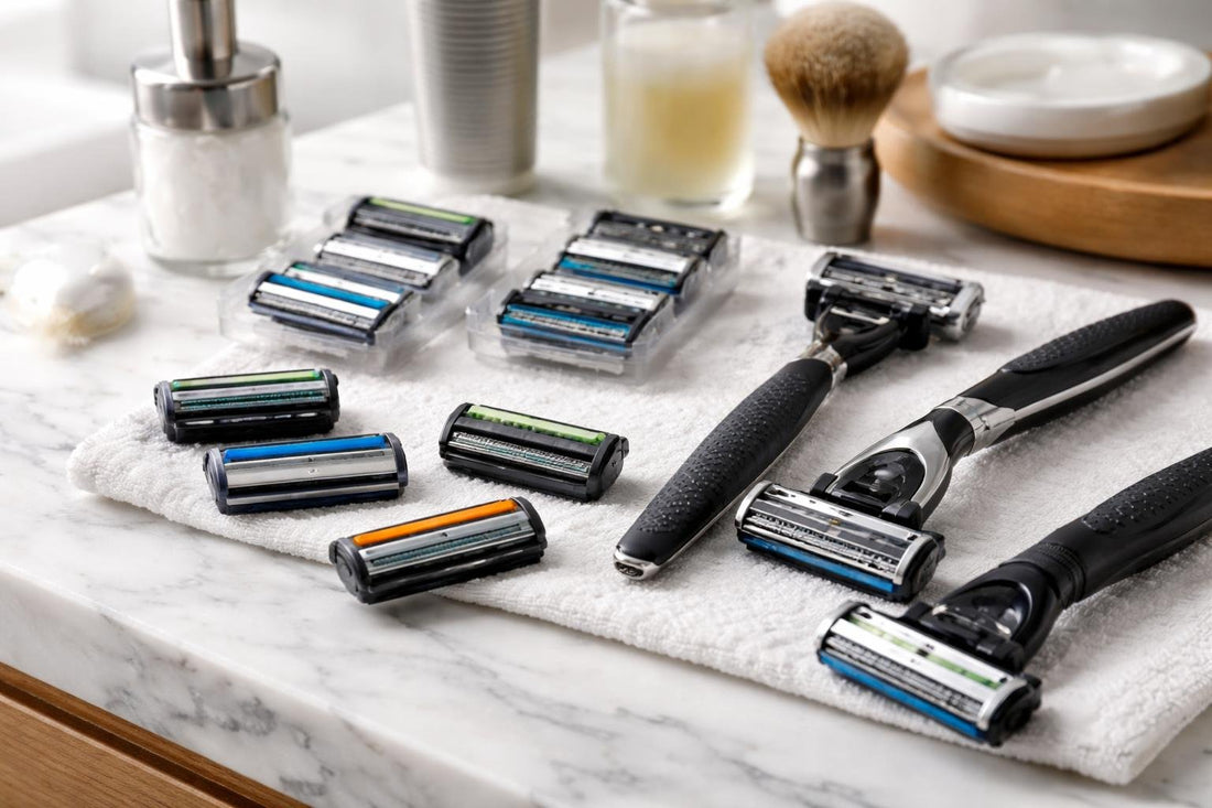 assorted men's razor blades and cartridges for sensitive skin