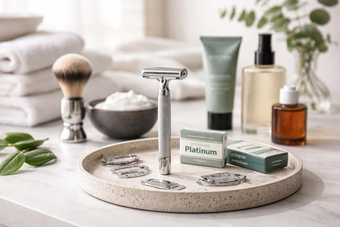 Men’s safety razor and blade packs for sensitive skin