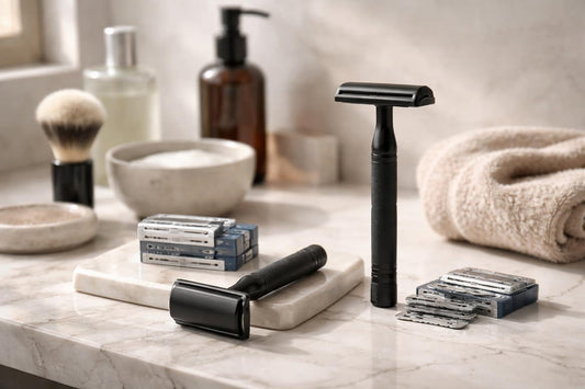 Matte black safety razors and replacement blades