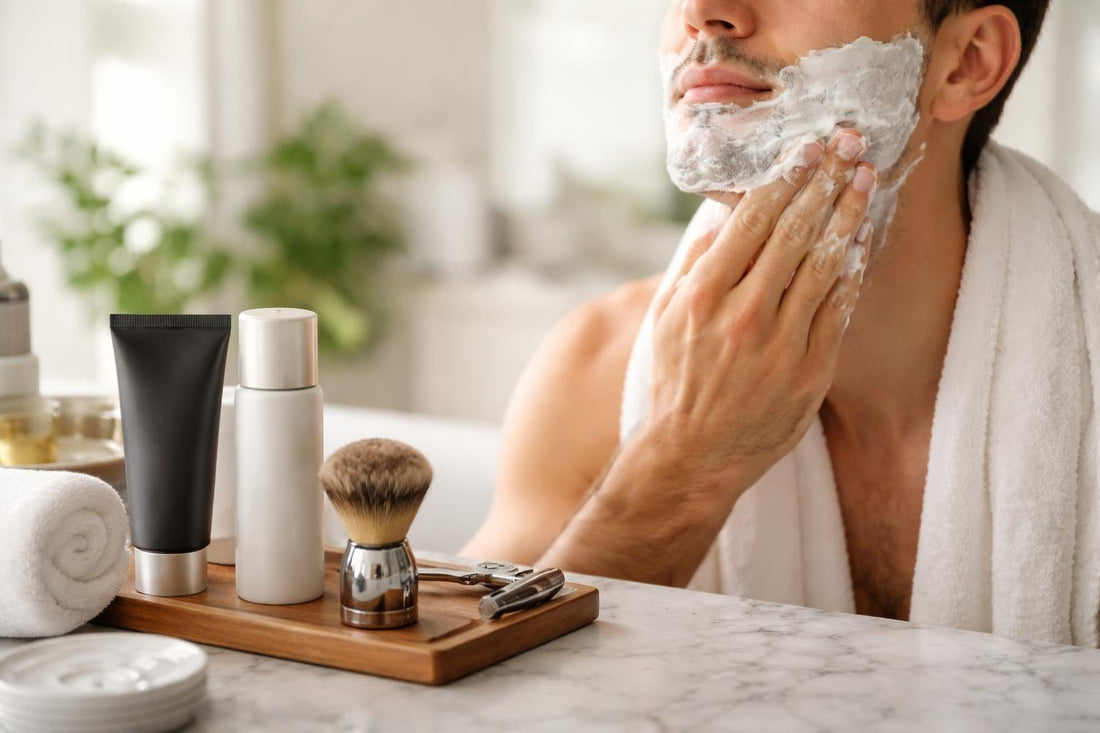 Man applying shaving cream for a smooth, gentle shave
