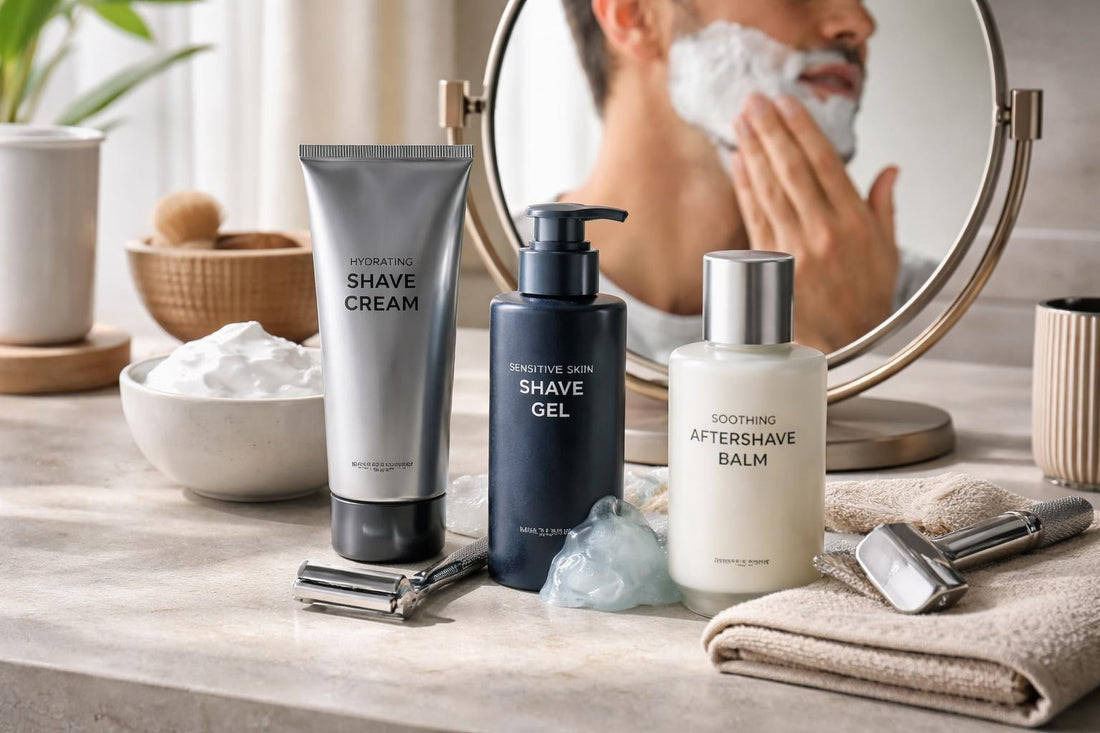 Men applying shaving gel for a close, sensitive-skin shave