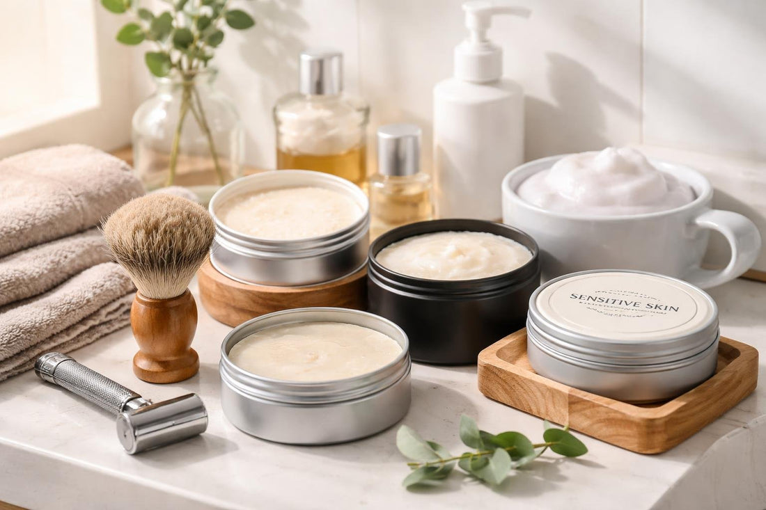 Assorted men's shaving soaps for sensitive skin