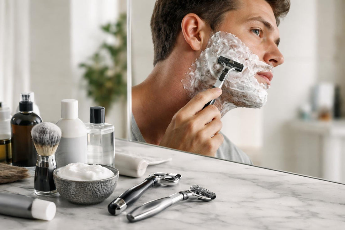 Man shaving with careful technique for smoother skin