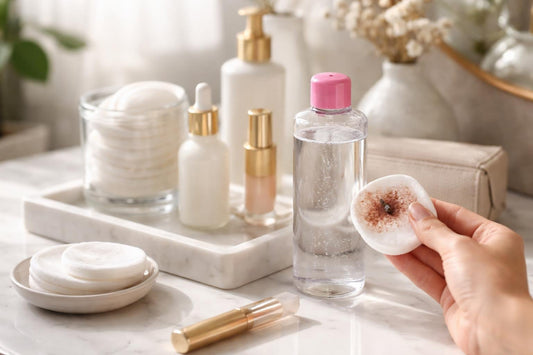 Micellar cleansing water removing makeup on cotton pad