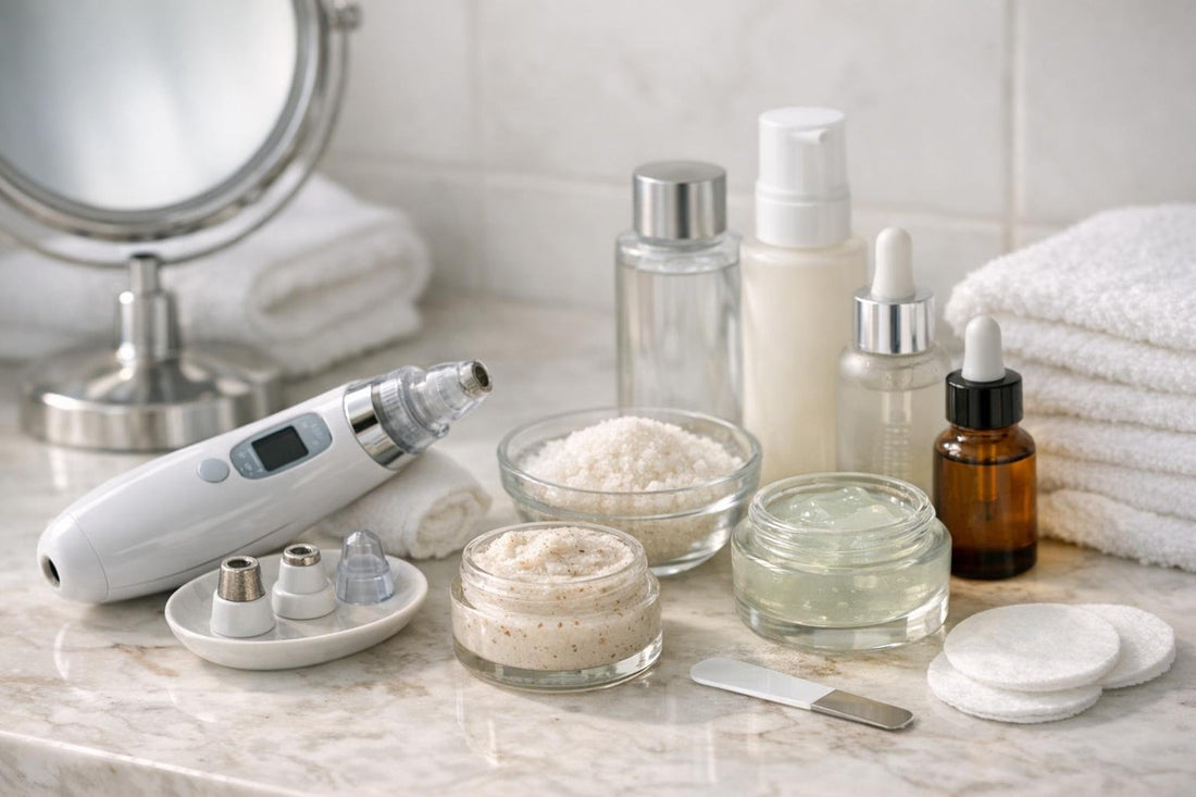At-home facial microdermabrasion essentials laid out for beginners