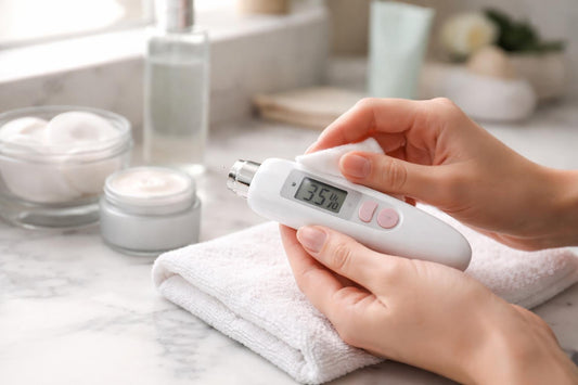 handheld skin moisture analyzer being cleaned