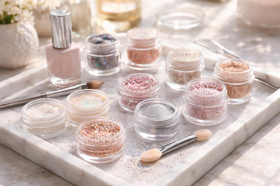 assorted nail art glitters and chrome powders