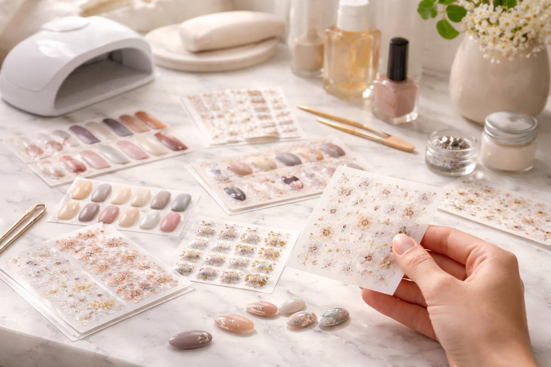 Assorted nail art stickers and decals on hand