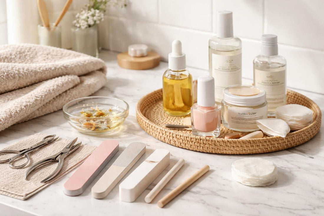 At-home manicure kit with oils and files