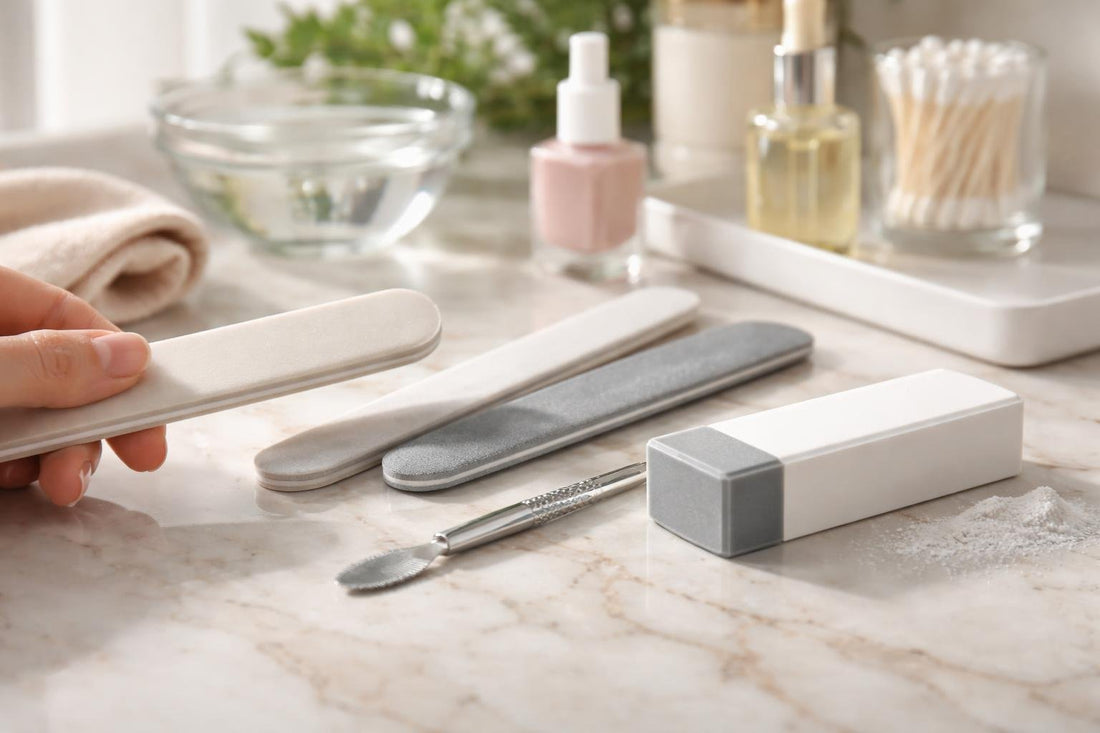 Using nail file and buffer for smooth shine at home