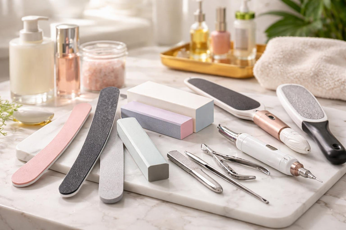 assorted nail files and buffer blocks on white