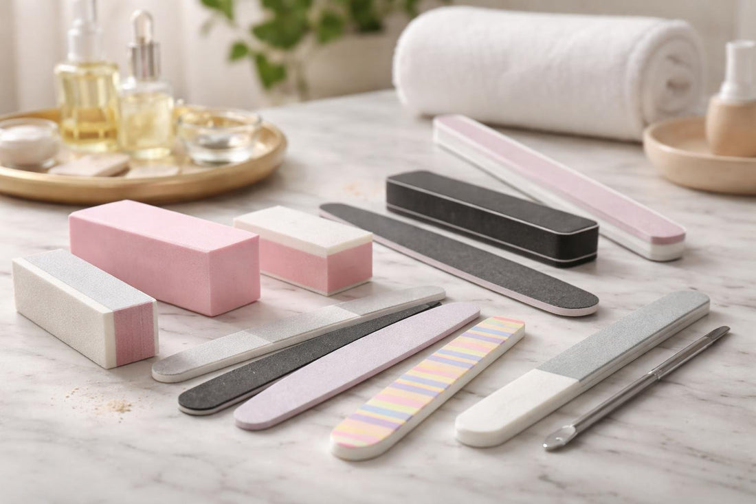 assorted nail files and buffers on table