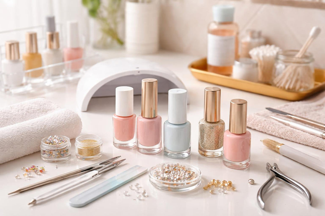 Nail polish and decoration essentials for at-home manicure