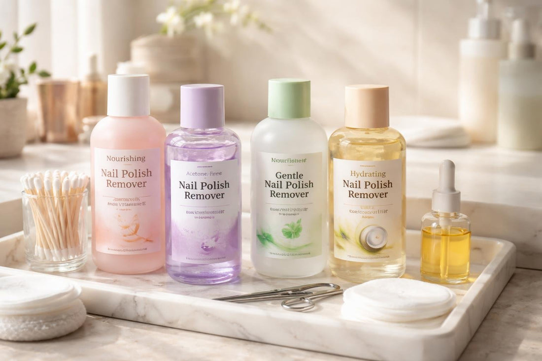 assorted nail polish removers and care items