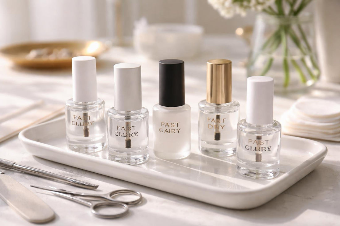 Assorted nail polish top coats for glossy and matte manicures