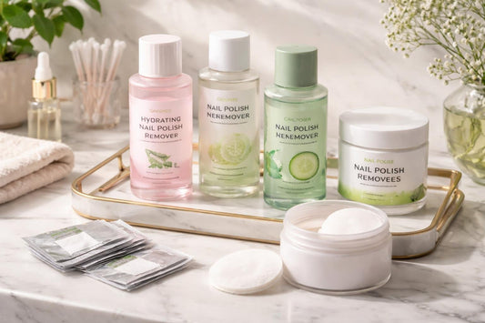 assorted acetone-free nail polish removers and pads
