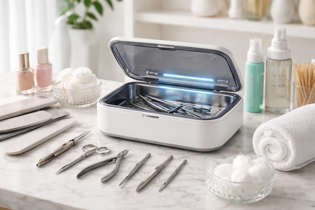 compact nail tool sterilizer box and instruments