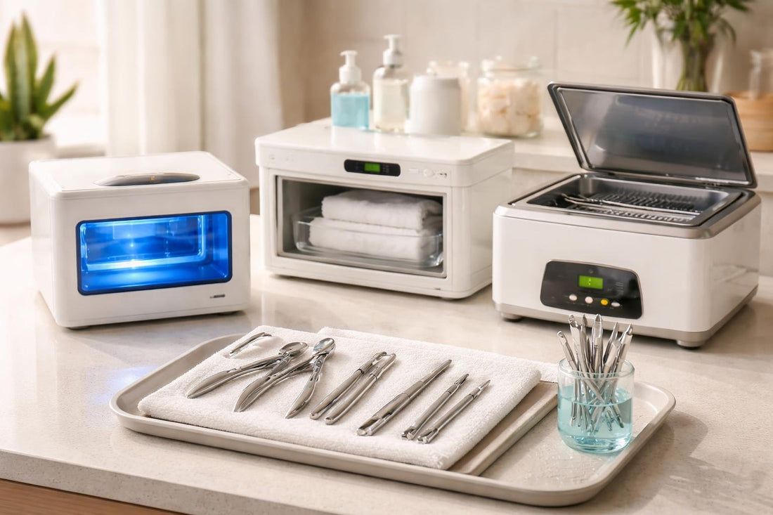 Sterilizer units and sanitized nail tools on tray