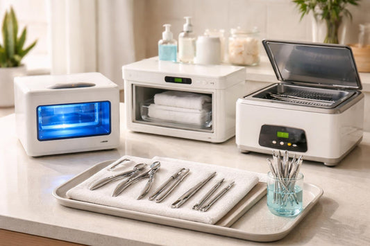 Sterilizer units and sanitized nail tools on tray