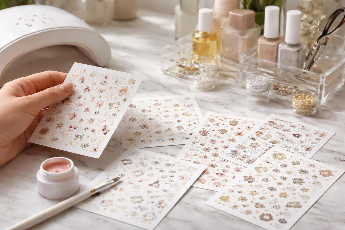 Assorted nail art stickers and decals on hand