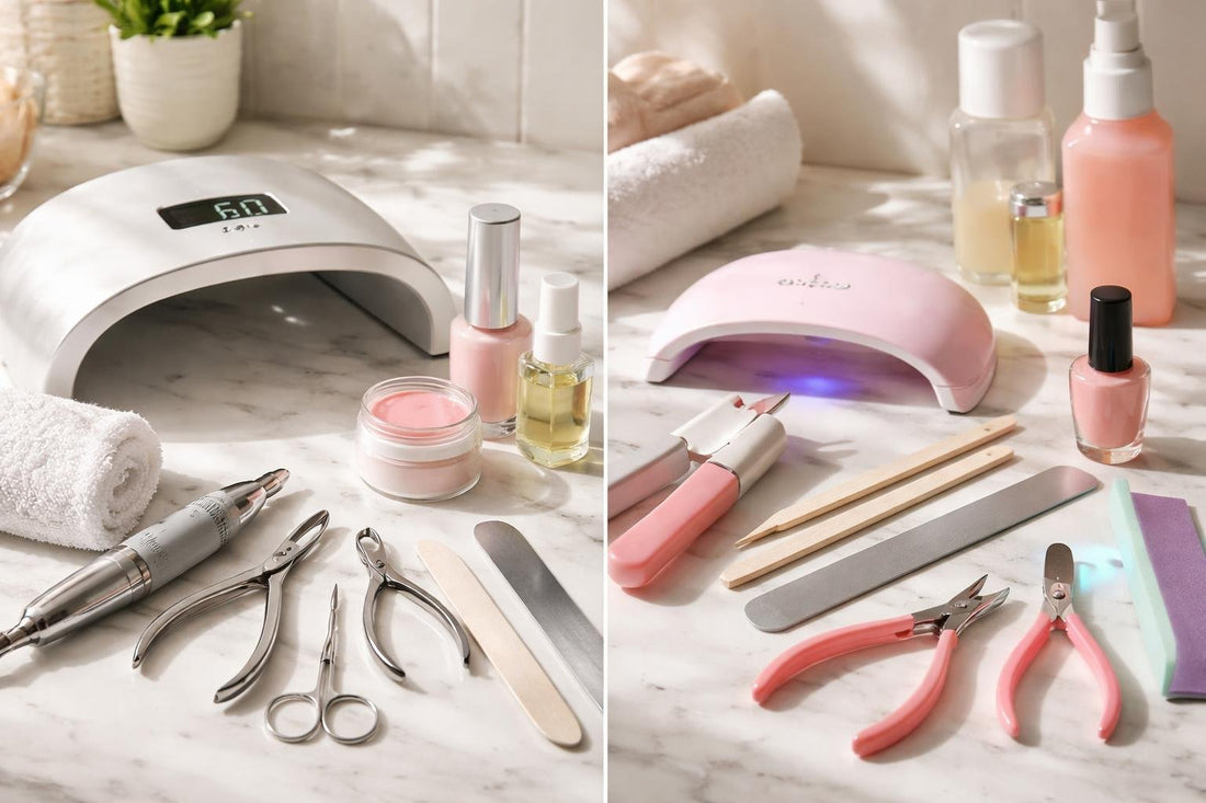 professional and budget nail tools vs flatlay