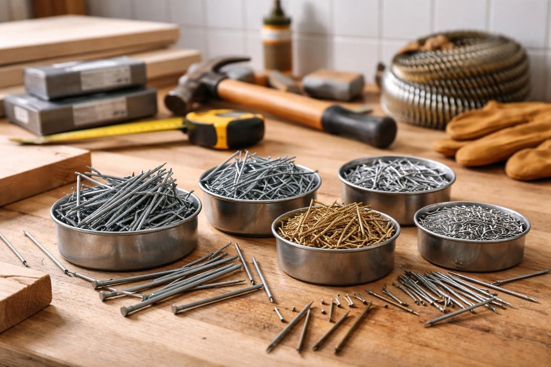 Selection of nails for framing, trim and finishing