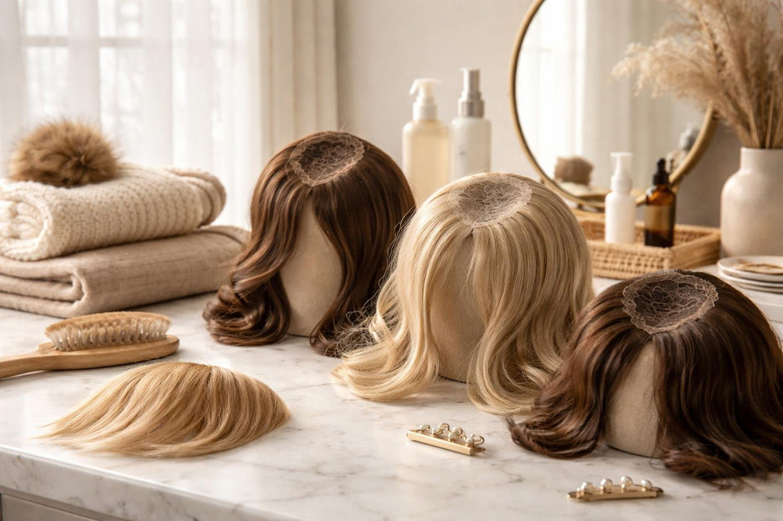 Natural hairpiece collection on Toronto woman in winter