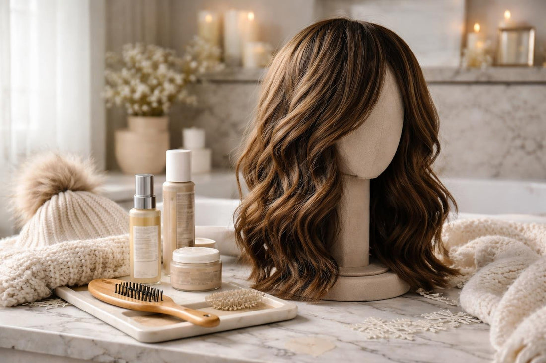 Natural looking hairpiece styled for Canadian winter