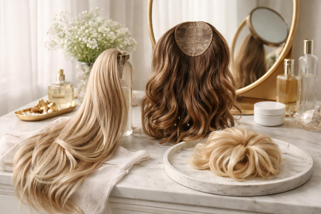 Natural looking hairpieces on model in Canada