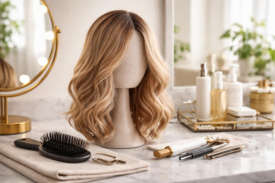 Natural-looking hair replacement wig styling with soft waves