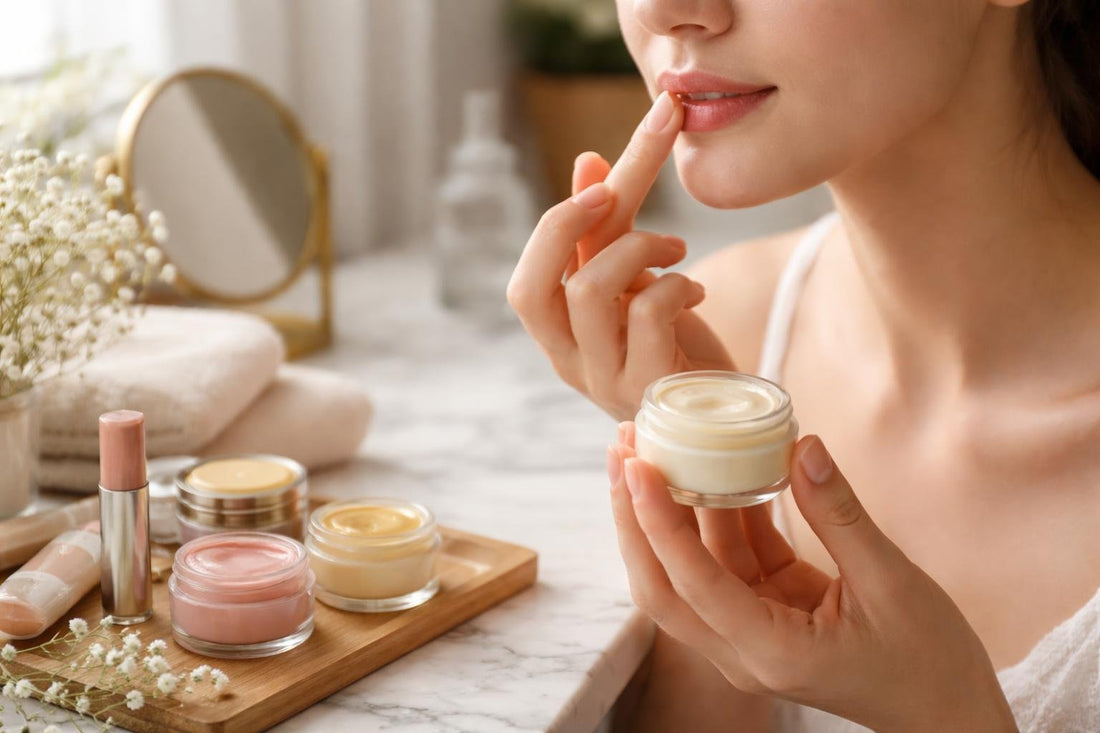Beginner applying nourishing lip butter for soft comfortable lips