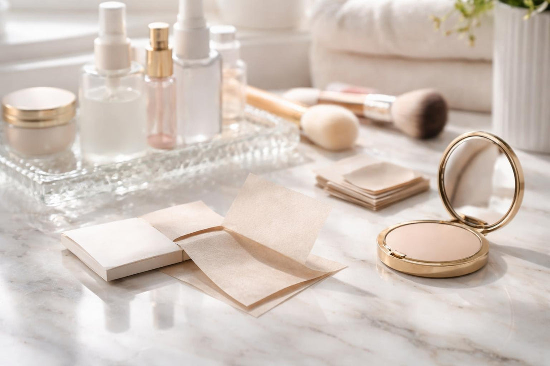 Press-and-lift oil control blotting paper on T-zone