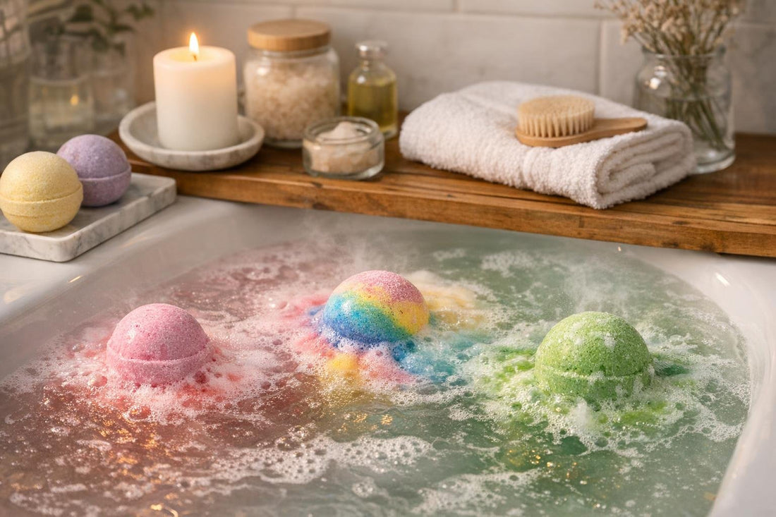 Colourful bath bombs fizzing in a relaxing Ontario bath
