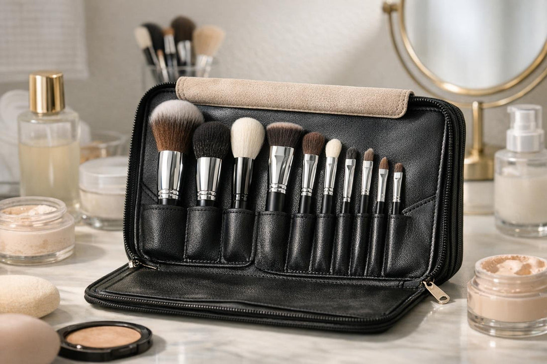 brushes portfolio set laid out for face makeup