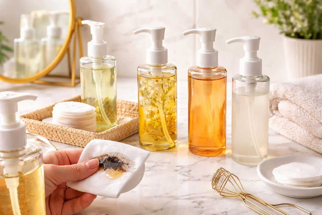Cleansing oil removing waterproof mascara on soft cotton pad