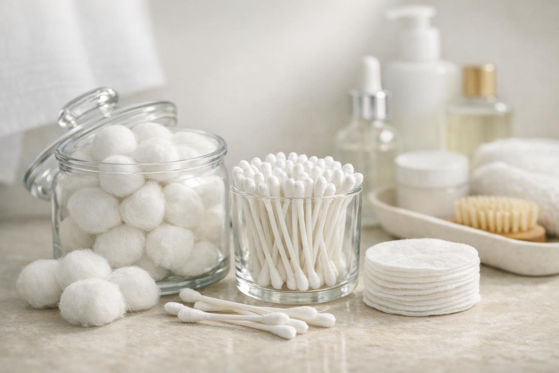 Cotton balls and swabs for makeup removal and baby care