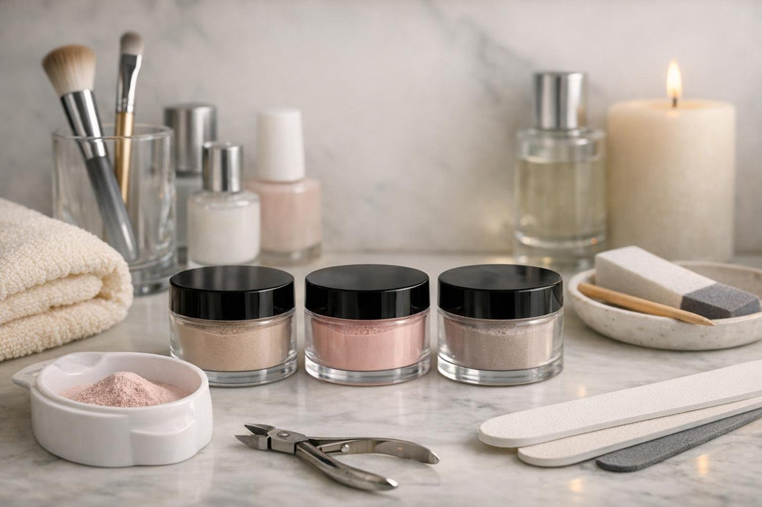 Dip manicure powders in neutral shades for home manicures