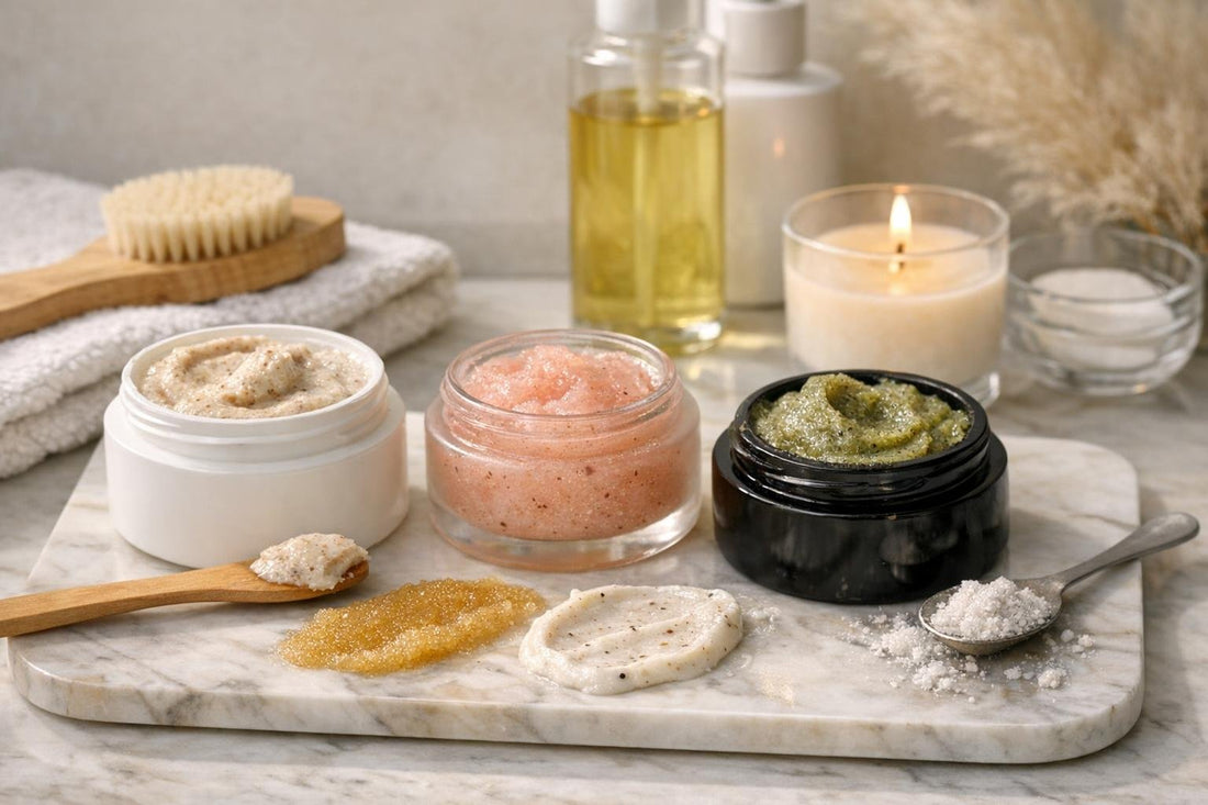Facial scrub and polish textures for winter skincare
