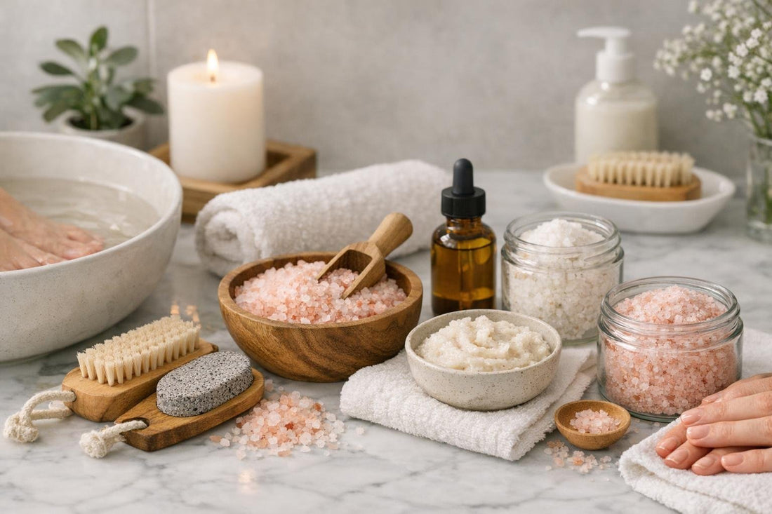 Foot and hand salts soaking ritual at home in Ontario