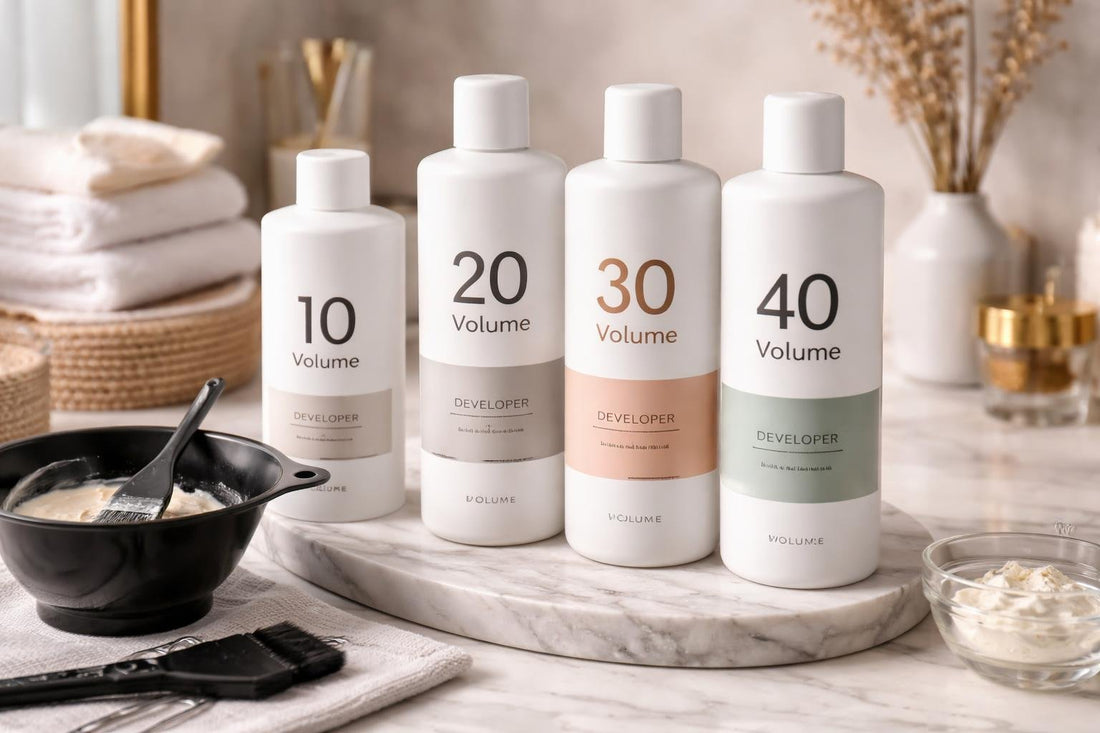 Professional hair color developer bottles for salon-quality mixing