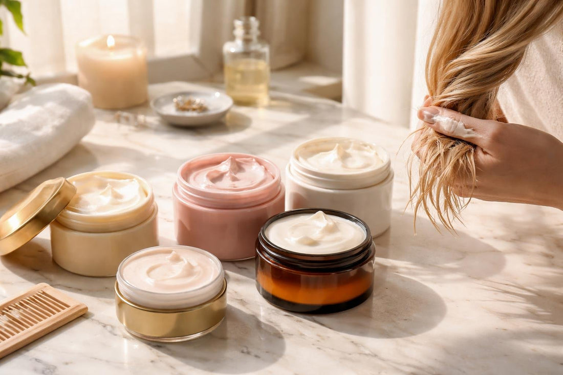 Hair treatment mask applied to dry, damaged hair ends
