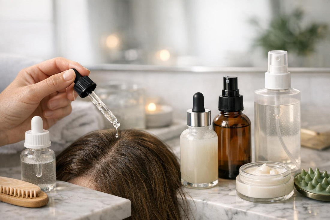 Scalp applying hair tonic for thinning hair regrowth