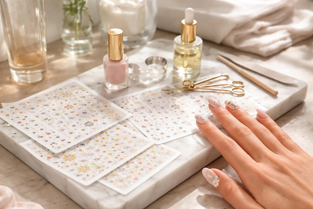 Nail art stickers and decals on neat at-home manicure