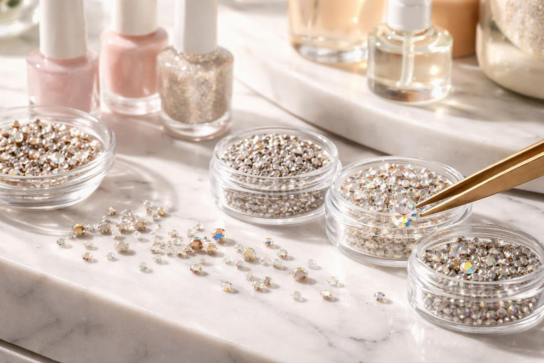 Nail art rhinestones in assorted sizes and shiny finishes