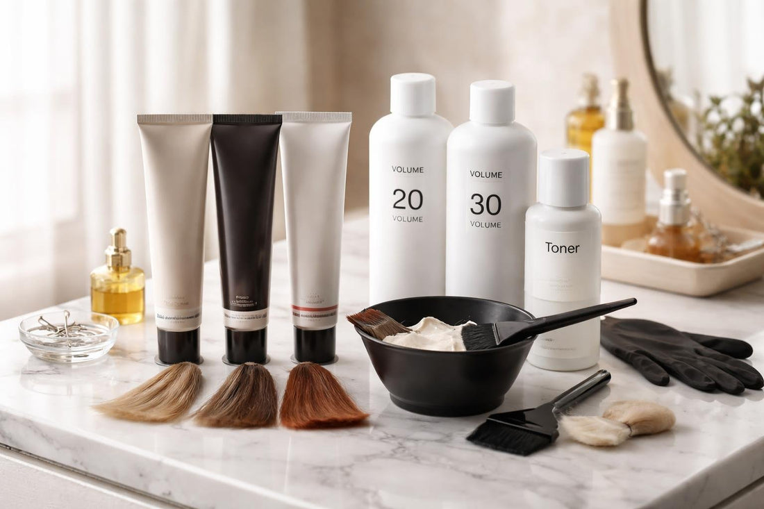 Professional hair colour shades, developer and toner for home use