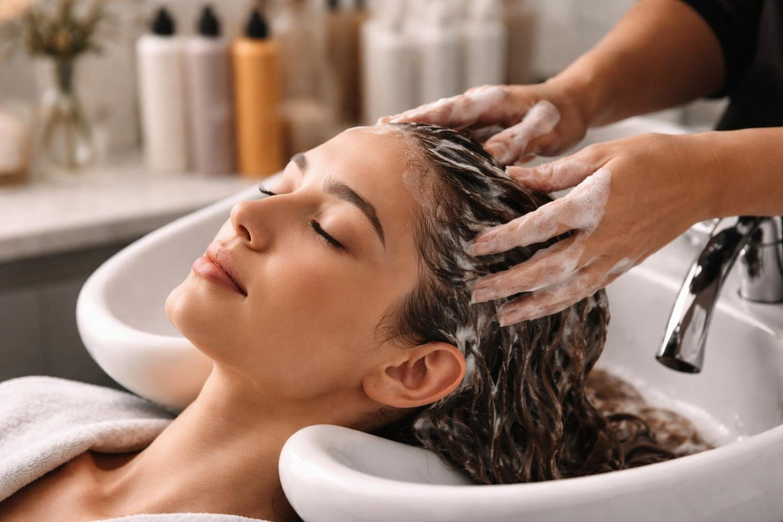 Stylist applying professional scalp treatment at Ontario salon