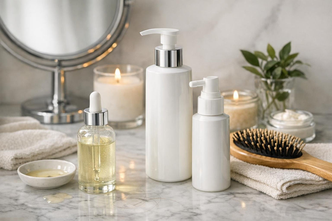 Ontario thinning hair routine with scalp serum and shampoo